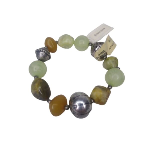 Stone and Treasure Genuine Stone NWT Green Stretch Bracelet - Picture 1 of 4